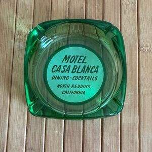 Motel Casa Blanca Green Glass Ashtray vintage
